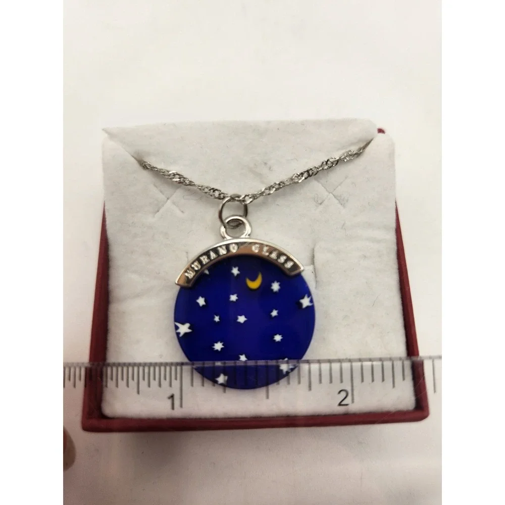 Lionve Venezia Murano Glass Moon Stars Pendant Necklace Blue Made in Italy P025 - Picture 4 of 6